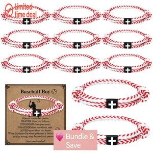 20 Adjustable Rope Bracelets with Cross Charms for Sports Teams